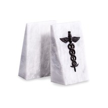 Bey Berk White Marble Bookends with Antique Silver Plated &quot;Medical&quot; Emblem - £91.92 GBP