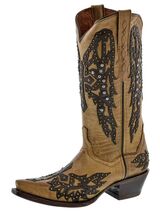 Womens Light Brown Western Wear Boots Cowboy Dress Cross Wings Snip Toe ... - $85.53