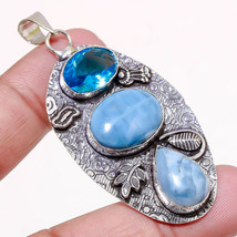 Blue Opal London Blue Topaz Gemstone Handmade Gift Pendant Jewelry 2.60" SA 802 - £4.76 GBP