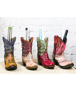 Pack of 4 Western Fancy Cowboy Cowgirl Boots Faux Leather Boots Pen Holders - $49.19 CAD