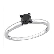 1/2CT Round Simulated Black Solitaire Promise Ring 14K White Gold Plated Silver - £51.77 GBP