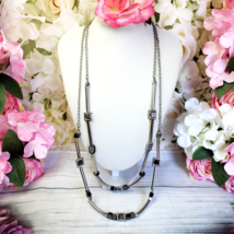 Chico&#39;s  2 Strand Square Beaded Silver Tone Long Chain Necklace - $19.95