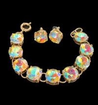 0.5” Wide Iridescent Aurora Borealis Crystal Jewelry Set Bundle Bracelet Earring - £15.87 GBP