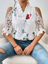 Full Size Lace Printed Half Sleeve Blouse - £15.65 GBP
