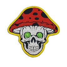 Mushroom Skull with Red Cap Embroidered Patch Iron On. Size: 3.5 x 3.6 i... - £5.92 GBP