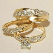 1.80CtSimulated Diamond Bridal Engagement Ring Set Band 925 Silver Gold Plated - £114.32 GBP