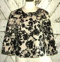 Carole Little Womens Floral Linen Button-Up Crop Dressy Jacket Size 6 Black  - £16.34 GBP