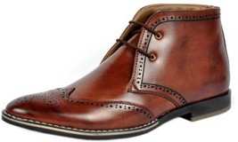 Men&#39;s Brown Color Brogues Toe Wing Tip High Ankle Genuine Leather Boots US 7-16 - £123.99 GBP