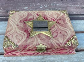 Vtg Victorian Red Velvet Box With Star Mirror Vanity Trinket Photo Album - £30.50 GBP