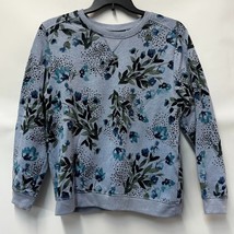 Karen Scott Womens L Light Blue Floral Print Crewneck Sweatshirt PREOWNE... - $19.59