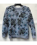 Karen Scott Womens L Light Blue Floral Print Crewneck Sweatshirt PREOWNE... - $26.84 CAD