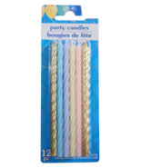 4&quot; Long Birthday Party Candles Pastel Colors Gold Twisted 12pc Set - $99.95 MXN