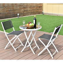 3 Pcs Folding Bistro Table Chairs Set Garden Backyard Patio Furniture Black New - £127.33 GBP