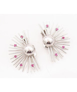 14K GOLD Vintage Earrings Solid Carved Domed Spikey Lab Ruby Beaded Fan ... - $1,708.50 CAD
