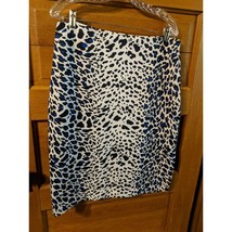 Worthington Size L Skirt Black Blue White Animal Print Large Pencil Women Modest - £13.58 GBP