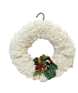 Vintage Handmade White Yarn Christmas Wreath Hanging Faux Greenery 16&quot; R... - £15.96 GBP