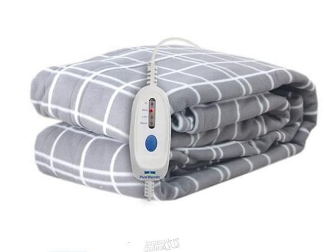 Primary image for Pure Warmth Printed Fleece Electric Heated Warming Twin Blanket Light Grey White