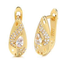 Hot Trendy Bride Wedding Stud Earring For Women Paved Cubic Natural Zircon Gold  - £7.12 GBP