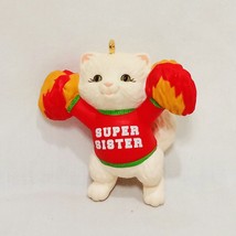 Super Sister Cat Pom Pom Cheerleader Christmas Ornament 1993 Hallmark 2&quot; - £12.08 GBP