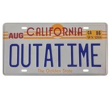Back to the Future Metal Delorean OUT A TIME License Plate Tin Sign (b) - £7.72 GBP