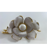 Vintage White Enamel Floral Rose Gold Toned Brooch Pin - £27.58 GBP