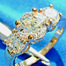 Earth mined Diamond Cushion cut Deco Engagement Ring 3 stone Statement 14k Gold - $16,566.70 CAD