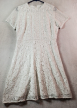LOFT Fit &amp; Flare Dress Womens Size 6 White Floral Crochet Short Sleeve Back Zip - £23.03 GBP