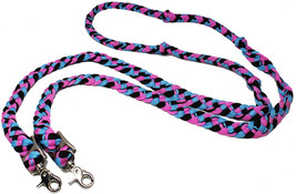 Horse Challenger Western Nylon Braided Roping Knotted Barrel Reins Pink Black - £17.21 GBP