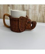Vintage Wicker Elephant Mug Holder Basket Cup Cozy With Handle - $18.00