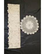 Vintage Crocheted Off White Doily and Trim w/ Roses - £8.88 GBP