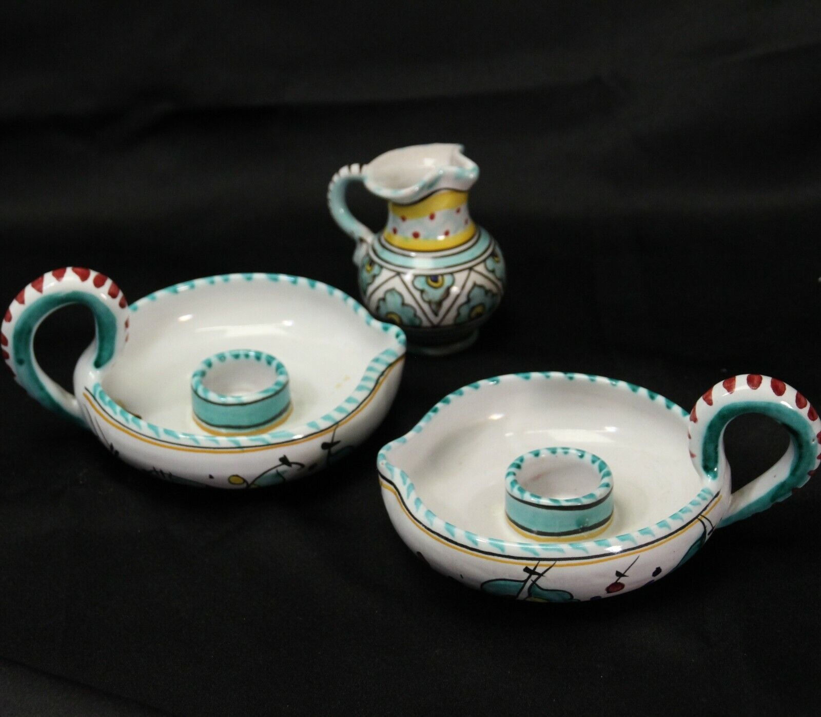 Italy Ceramic Candle Holders CA 18/13 B plus Hand Painted Pitcher - $16.65