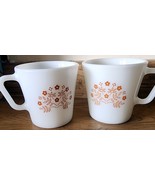 2 Vintage PYREX Summer Impressions Ginger Brown Flower Mugs Coffee Cups Set - $222.19 MXN