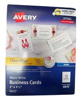 NEW 1000 Avery 8870 Matte White Business Cards 2&quot; x 3 1/2&quot; Inkjet - $39.59
