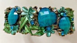 Vintage Faceted Teal and Green Dragonfly Expandable Stretch Cuff Bracelet SKU PB - £19.74 GBP