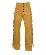 Tan Fringes Men Pant Party Soft Suede Motorcycle Genuine 100% Leather La... - $175.06 CAD+