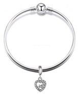 Mothers Day Silver Mom Dangle CZ Charm Bangle Bracelet 19cm USA New - £7.92 GBP
