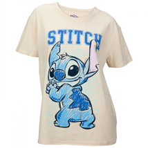 Lilo &amp; Stitch Sketchy Doodle Junior&#39;s T-Shirt Beige - $24.98