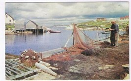 Nova Scotia Postcard Peggy&#39;s Cove Fishermen Mending Nets - $4.94