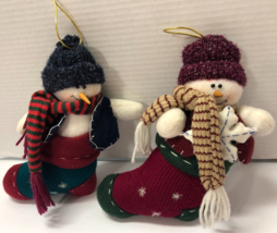 Snowman In Stockings 9&quot; Set of 2 Plush Christmas Ornaments - £7.91 GBP