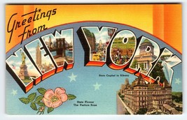 Greetings From New York Large Letter Linen Postcard NY Tichnor Unused Vintage - £8.20 GBP