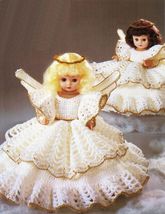 Vintage Fibre Craft Christmas Angel Music Box Bed Pillow Doll Crochet Pa... - $13.99
