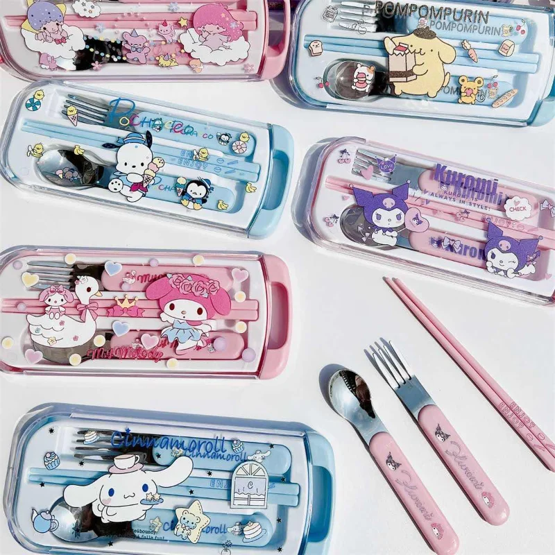 Sanrio Cartoon Cute 304 Stainless Steel Tableware Children&#39;s Chopsticks Spoon - £13.35 GBP