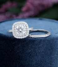 2.25Ct Round Cut Diamond Bridal Halo Engagement Ring 14K White Gold Finish - £86.98 GBP