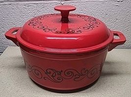 Technique Porcelain Enamel Cast Iron Red French Oven &amp; Lid, Trivet Pot 1... - $89.89