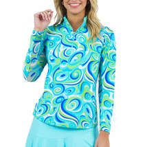 NWT Ladies IBKUL EMMA TURQUOISE Long Sleeve Mock Golf Shirt - S L XL &amp; XXL - $69.99
