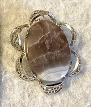 Vintage Sterling Silver and Agate Pendant/Brooch 1.5” - £15.73 GBP
