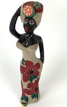 Vintage Jamaican Jamaica Folk Art Figure Woman Pottery Clay Fruit Basket festive - £39.56 GBP