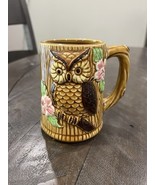 Vintage Owl Mug Brinns Ceramic Tree Stump 3-D Flowers - $273.89 MXN