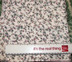 Rose Green Grey Floral on WHITE Cotton Quilt Fabric Remnant 44&quot; wide x 1 1/3 Yds - £7.05 GBP