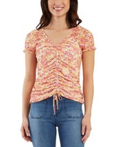 MSRP $39 Bcx Juniors&#39; Drawstring-Front Cap-Sleeve Top Floral Multi Size Small - $24.75